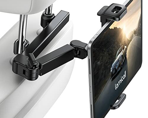 Lamicall Car Headrest Tablet Holder - [3 in 1 Extension Arm] Adjustable Tablet Car Mount for Back Seat, Road Trip Essentials for Kids, for 4.7-11" Tablet Like iPad Pro, Air, Mini, Galaxy, Fire, Black