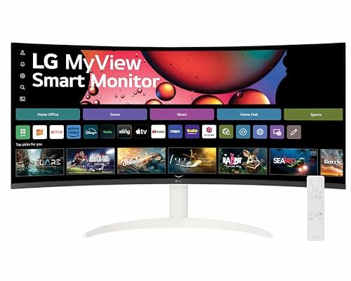 LG 34SR60QC-W 34-inch QHD (3440x1440) Curved MyView Smart Monitor with Streaming, UltraWide Screen, webOS, HDR10, 100Hz, Built-in Speaker, AirPlay2, Screen Share, Bluetooth, ThinQ App, White