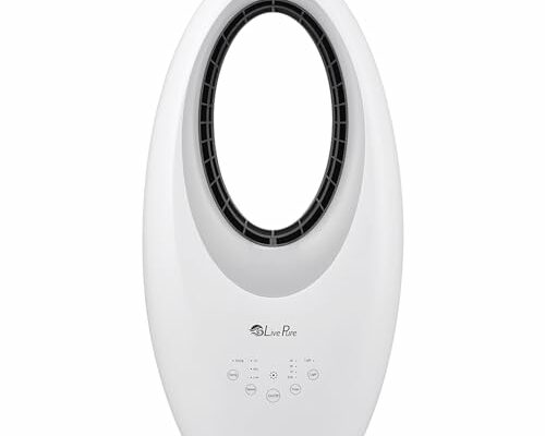 LivePure Bladeless Auto-Duster, Oscillating Fan w/Filter, Air Circulator, 11.5 x 22.44 x 6.73 in, White