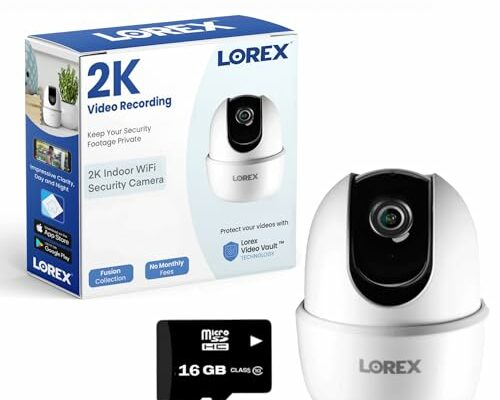 Lorex 4MP Pan & Tilt Indoor Smart Security Camera - Wireless 2K Wi-Fi Camera with Person Detection, Privacy Mode, 2-Way Talk, Smart Home Compatibility, 360° Pan/Tilt View - Free 16GB Micro SD