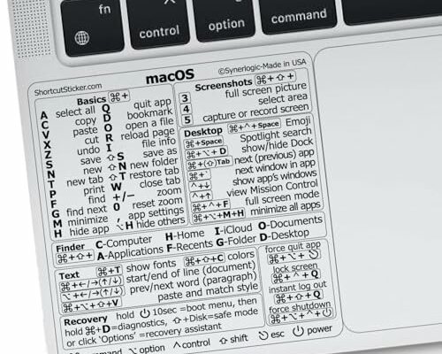 Mac OS Shortcuts Sticker | Mac Keyboard Stickers for Mac OS | No-Residue Laminated Vinyl MacBook Stickers for Laptop | MacBook Shortcut Stickers for 13-16" Air and Pro (Clear/Black)