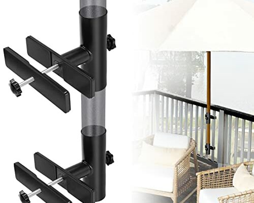 Magacyo Adjustable Patio Umbrella Holder - Outdoor Umbrella Base and Stand Metal Clamp for Fixed Deck Railing and Poles