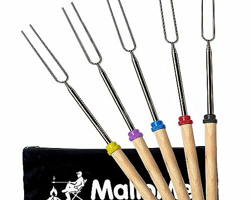 MalloMe Smores Sticks for Fire Pit Long - Marshmallow Roasting Sticks Smores Kit - Smore Skewers Hot Dog Fork Campfire Cooking Equipment, Camping Essentials S'mores Gear Outdoor Accessories 32" 5 Pack