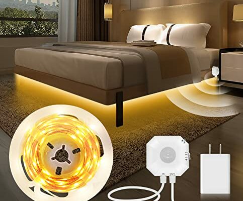 MATICOD Motion Sensor Light Indoor Under Bed Lights Under Cabinet Lights, Motion Activated Led Light Strip for Bedroom,Warm White LED Closet Lights Motion Sensored Under Cabinet Lighting NO APP