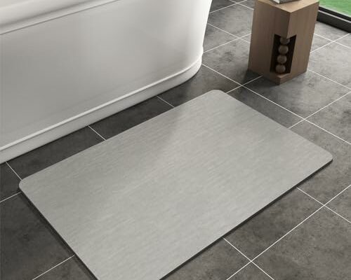 Mecko Bath Mat Rug, Rubber Non-Slip Quick Dry Absorbent Thin Bathroom Rugs Fit Under Door Bathroom Floor Mats-Shower Rug for in Front of Bathtub, Sink, Shower Room(Light Grey,16"x24")