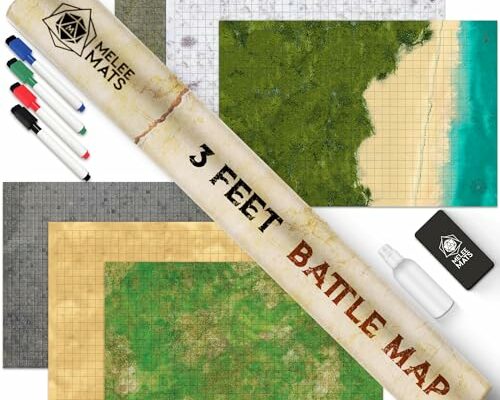 Melee Mats DND Map Starter Kit for Dungeons & Dragons Game - 24” x 36" 3 Pack Double Sided, Wet/Dry Erase Battle Terrain Grid - Ultimate Tabletop Board Gaming Experience with Accessories