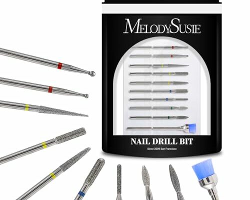 MelodySusie 10pcs Nail Drill Bits Set, 3/32 Inch Diamond Cuticle Nail Bits Kit for Nail Drill E-File, Manicure Pedicure Remover Tools for Acrylic Gel Nails, Salon Home Nail Care Supplies, Silver