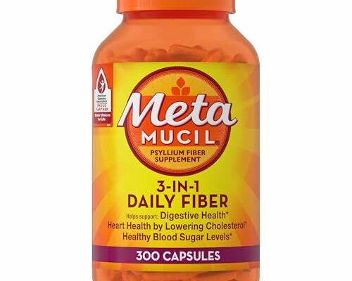 Metamucil 3-in-1 Fiber Capsules, Daily Psyllium Husk Fiber Supplement, Fiber Capsules for Digestive Health, Plant-Based Psyllium Husk Fiber Capsules, #1 Doctor Recommended Fiber Brand, 300ct Capsules