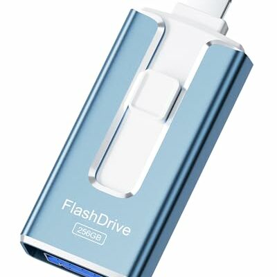 MFi Certified 256GB Flash Drive for iPhone iPad, Photo Stick for External Memory Storage, Easily Back Up and Save Photos Videos, USB Memory Stick Thumb Drive for iPhone/iPad/Android/PC (Blue)