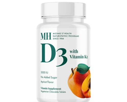 MICHAEL'S Health Naturopathic Programs Vitamin D3 with K2 - 90 Chewable Tablets - Apricot Flavor - Skeletal & Immune System Support - No Added Sugar - Vegetarian & Kosher - 90 Servings