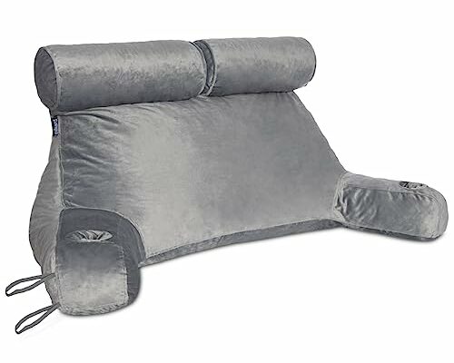 Milliard Double Reading Pillow with Shredded Memory Foam, Great as Backrest for Books or Gaming with Removable Velour Cover-Two Person Sit Up Pillow (Grey)