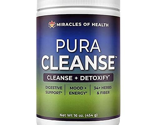 Miracles of Health Pura Cleanse - The Original & Authentic Formula | 100% Natural Super Herb & Fiber Drink Mix for a Healthy Gut | Detox & Cleanse for The Colon, Skin, Lungs and Kidneys | 16 oz