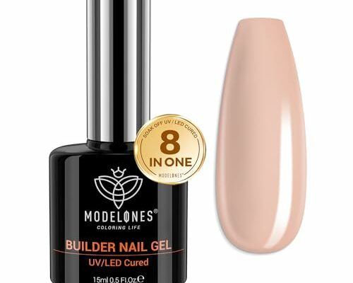 modelones 8-in-One Builder Nail Gel, Neutral Nude Gel Builder for Nail Thickening, LED Nail Lamp Cured Hard Gel Nail Strengthener Extension Color Gel Base Rhinestone Gel Nail Glue