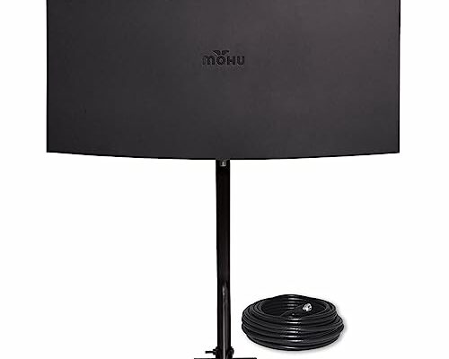 Mohu Sail Amplified Indoor Outdoor TV Antenna, 75-Mile Range, UHF VHF, Multi-Directional, 4K 8K UHD, NEXTGEN TV – w/ 20-Inch Mast, 30 ft. Cable(Black)