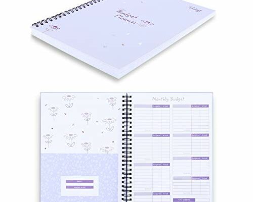 Monthly Budget Planner Book (Undated) with 12 Pockets for Income, Debt, Saving, Expense and Bill Tracker Organizer, Purple, Spiral Design