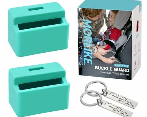 Morlike Silicone Seatbelt Secure Buckle Safety Cover Lock | Keep Children Safe in Car Seat and Prevent Kids from Accidentally Unbuckling | Buckle Guard Fits Almost Vehicles (Light Blue, 2 Pack)