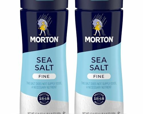 Morton, Fine Sea Salt, Canister, Non-Iodized, All-Purpose (Pack of 2, 17.6 Oz)