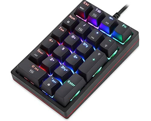 MOTOSPEED Macro Mechanical Numeric Keypad USB Wired 21 Keys Mini Numpad Portable Keypad RGB Backlight Gaming Keypad Extended Layout for Cashier(Fully Programmable Keys)