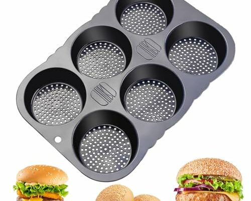 MUJUZE Hamburger Bun Pan, 6 Cavity Hamburger Bun Pans for Baking, Nonstick & Heat Resistant Burger Bun Mold, Homemade Burger Bun Mold for Hamburger Bun, Silicone Hamburger Bun Pan