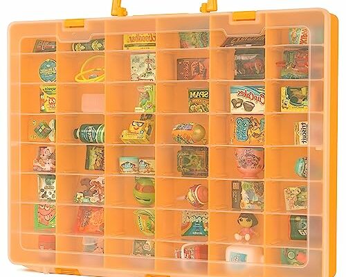 MYMOON HOME Plastic Toy Storage Case Compatible with Mini Brands Collector Toys, miniverse Shopkins, Real Littles, and LOL Surprise Collectible Compartments for Miniatures, Travel Friendly (Orange)