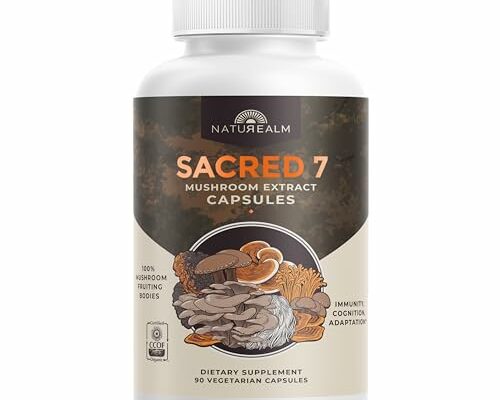 Naturealm Sacred 7 Mushroom Capsules Supplement – Boost Immunity, Focus, Vegan, Non-GMO – Lion’s Mane, Cordyceps, Reishi, Chaga, Maitake, Shiitake – Organic Fruiting Bodies, 30-Day Supply