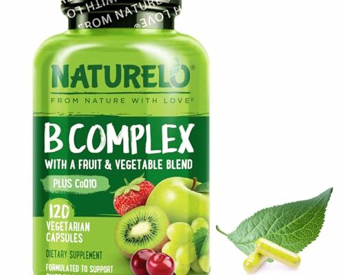 NATURELO Vitamin B Complex with Methyl B12, Methyl Folate, Vitamin B6, Biotin Plus Choline, CoQ10, and Fruit & Vegetable Blend - Supports Energy & Healthy Stress Response - Vegan - 120 Capsules