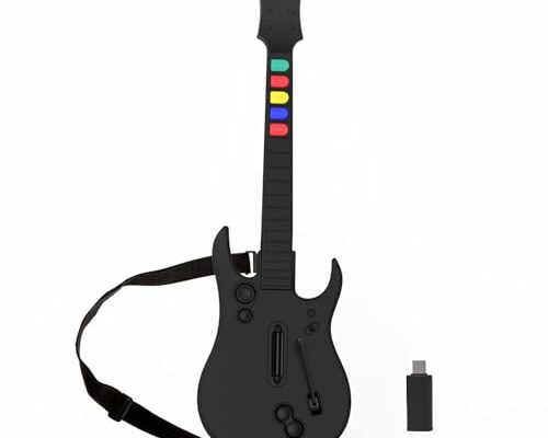 NBCP Guitar Hero Controller PC, Wireless PlayStation 3 PS3 /PC Guitar Hero Guitar with Dongle for Clone Hero, Guitar Hero 3/4/5 Rock Band 1/2 Games Black