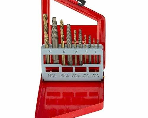 NEIKO 01925A Screw-Extractor And Left-Hand Drill-Bit Set, HSS M2 Steel Drill Bits, Alloy Spiral Flutes, Reverse Drill-Bit And Bolt Extractor, Easily Remove Stripped Screws And Broken Bolts, 10 Pieces