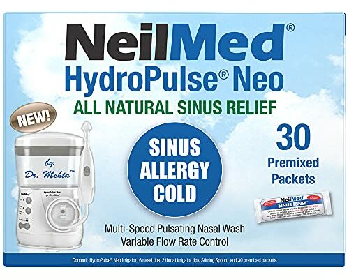 NeilMed HydroPulse Neo. Multi-Speed Electric Pulsating Nasal Sinus Irrigation System with 30 Sinus Rinse Premixed Packets.