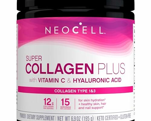 NeoCell Super Collagen Plus With Vitamin C and Hyaluronic Acid, For Skin Hydration and Healthy Skin, Hair and Nails Support, Unflavored, Collagen Powder, 6.9 oz., 1 Canister