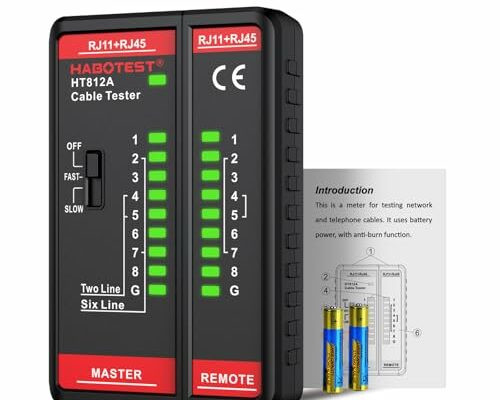 Network Cable Tester, HABOTEST HT812A with RJ45 RJ11 Port, Ethernet Cable Tester Tool,Speaker, Coax, Video, and Data Fast/Slow Gear, 60V Cable Telephone Line Continuity Test for CAT5/CAT5E/CAT6/CAT6A