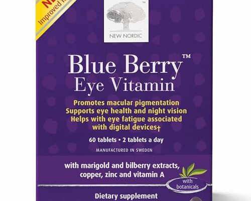 NEW NORDIC Blue Berry Eye Vitamin Lutein Supplement with Zinc, Supports Macular Pigmentation, Eye & Vision Function, 60 Tablets (Pack of 1)