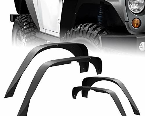 Nilight Off-Road Fender Flares Kit Compatible with 2007-2018 Wrangler JK (2/4 Doors) Heavy-Duty Solid Steel Black Textured Fenders for Unlimited JK Front & Rear Flat-4pcs(JK-63D)