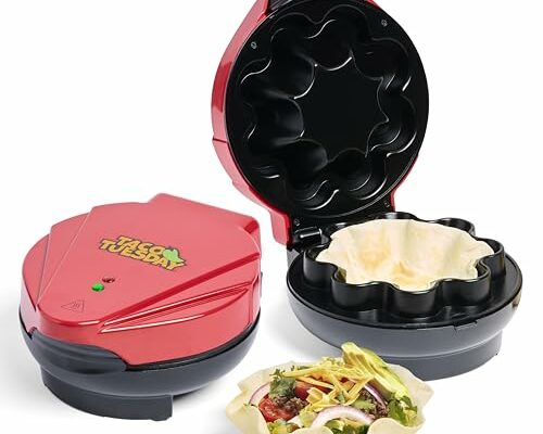 Nostalgia Taco Tuesday Tortilla Bowl Maker For Baked Taco Bowls, Tostadas, Salads, Dips, Appetizers, and Desserts, 8 to 10 Inch Tortillas, Red