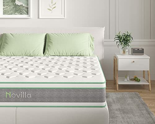 Novilla Queen Mattress, 12 Inch Hybrid Mattress in a Box, Innerspring Mattress with Gel Memory Foam for a Cool Sleep, Pressure Relief, Medium Firm Pillow Top Mattress, Groove