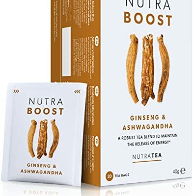 NUTRABOOST - Energy Tea | Focus Tea – Includes Astragalus, Ashwagandha & Gotu Kola - Naturally Caffeine-Free and Sugar-Free - 20 Enveloped Tea Bags - by Nutra Tea - Herbal Tea