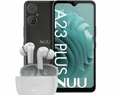 NUU A23Plus Basic Cell Phone for AT&T, T-Mobile, Cricket, Mint Mobile, Metro 64GB/3GB Real RAM + Earbuds A White with Active Noise Cancelation (ANC)