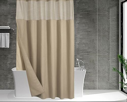 N&Y HOME Waffle Weave Shower Curtain with Snap-in Fabric Liner Set, 12 Hooks Included - Hotel Style, Water-Repellent & Washable, Mesh Top Window - 71x72, Linen