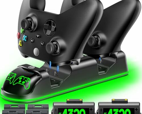 OIVO XSX Controller Charger Station with 2 Packs 4320mWh Rechargeable Battery for Xbox Series X/S/One/Elite/Core Controller, Charging Dock with 4 Packs Covers (1800mAh)