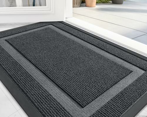 OLANLY Front Door Mat Indoor Outdoor Entrance, Waterproof All-Season, All-Weather Doormat, Sturdy Natural Rubber, Fade Resistant, Low Profile, Easy Clean Patio Porch Entryway Mat, 29.5x17, Grey