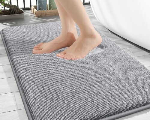 OLANLY Thick Memory Foam Bath Mat Rug 30x20, Extra Soft Absorbent Bathroom Rugs, Quick Dry Bath Mats, Non-Slip, Machine Washable Carpet for Bathroom, Tub and Shower, Home Decor Accessories, Grey