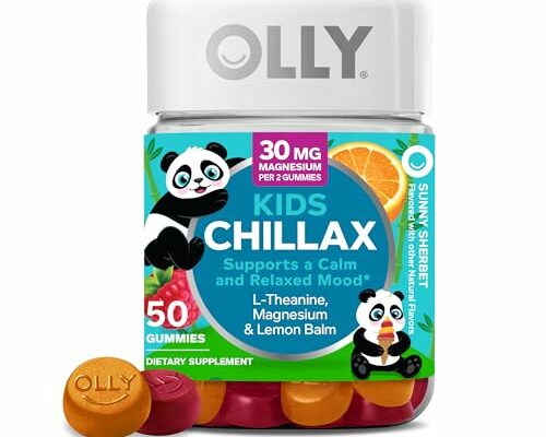 OLLY Kids Chillax Gummies, L-Theanine, Magnesium, Lemon Balm, Chewable Supplement, Sherbet Flavor with Other Natural Flavor - 50 Count