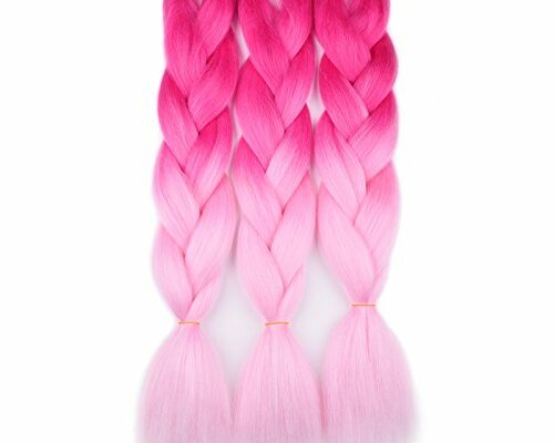 Ombre Braiding Hair (Pink/Light Pink)3pcs Jumbo Braiding Hair Extension For Box Braids Twist 24 Inch Hot Water Seal Real Soft