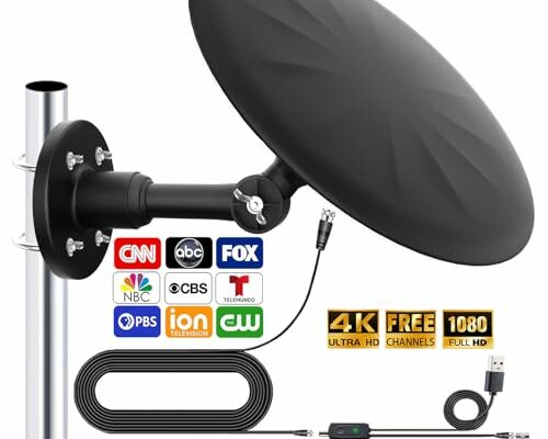 Omni Directional TV Antenna Outdoor, Outdoor Antenna for Smart TV, 720° Long Range Reception Digital HD Signal, with Super Signal Booster, for Attic/Camping/RV/Boat, 2025 Latest. (Black, Large)