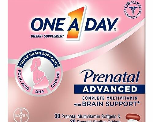 One A Day Womens Prenatal Advanced Complete Multivitamin with Brain Support* with Choline, Folic Acid, Omega-3 DHA & Iron for Pre, During and Post Pregnancy, 30+30 Count (60 Total Set)