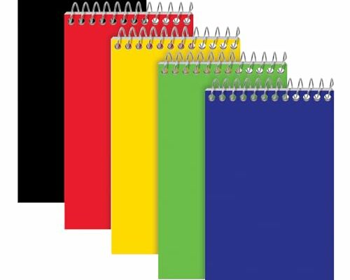 Oxford Spiral Memo Pads, Top Wire Bound, 3 x 5 Inch Pocket Notepad, College Ruled, Assorted Primary Colors, 75 Sheets, 5 Pack (25091)