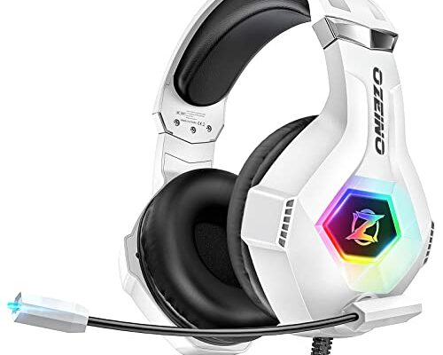 Ozeino Gaming Headset for PC, Ps4, Ps5, Xbox Headset with 7.1 Surround Sound, Gaming Headphones with Noise Cancelling Mic RGB Light Over Ear Headphones for Xbox Series X/S, Switch