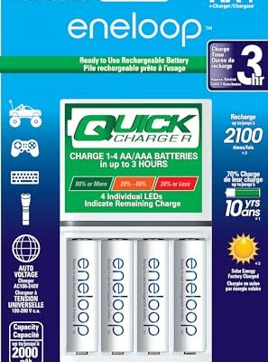 Panasonic K-KJ55MCA4BA Advanced Individual Battery 3 Hour Quick Charger with 4 AA eneloop Rechargeable Batteries, White