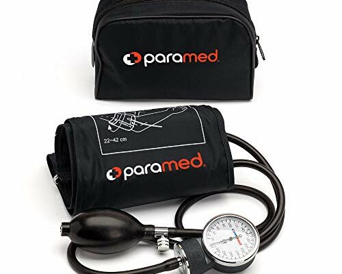 PARAMED Aneroid Sphygmomanometer – Manual Blood Pressure Cuff with Universal Cuff 8.7-16.5" and D-Ring – Carrying Case in The kit – Black – Stethoscope Not Included