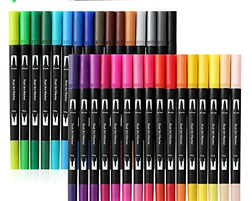 Peablce Art Markers Brush Pen, Markers for Adult Coloring Books No Bleeding,32 Colored Pens Fine Point Highlighter Pen & Brush for Adult Kids Coloring Journaling Note Taking Planner